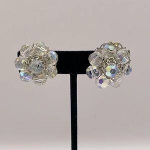 HOBÉ Vintage Aurora Borealis Crystal Clip On Earrings